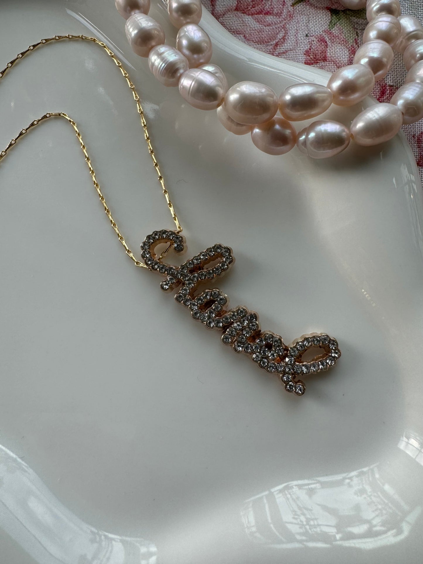 Rhinestone spell-out necklace